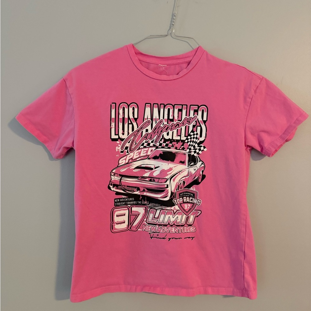 WDIRARA Girl's Car Letter Graphic Print Round Neck Short Sleeve Tee